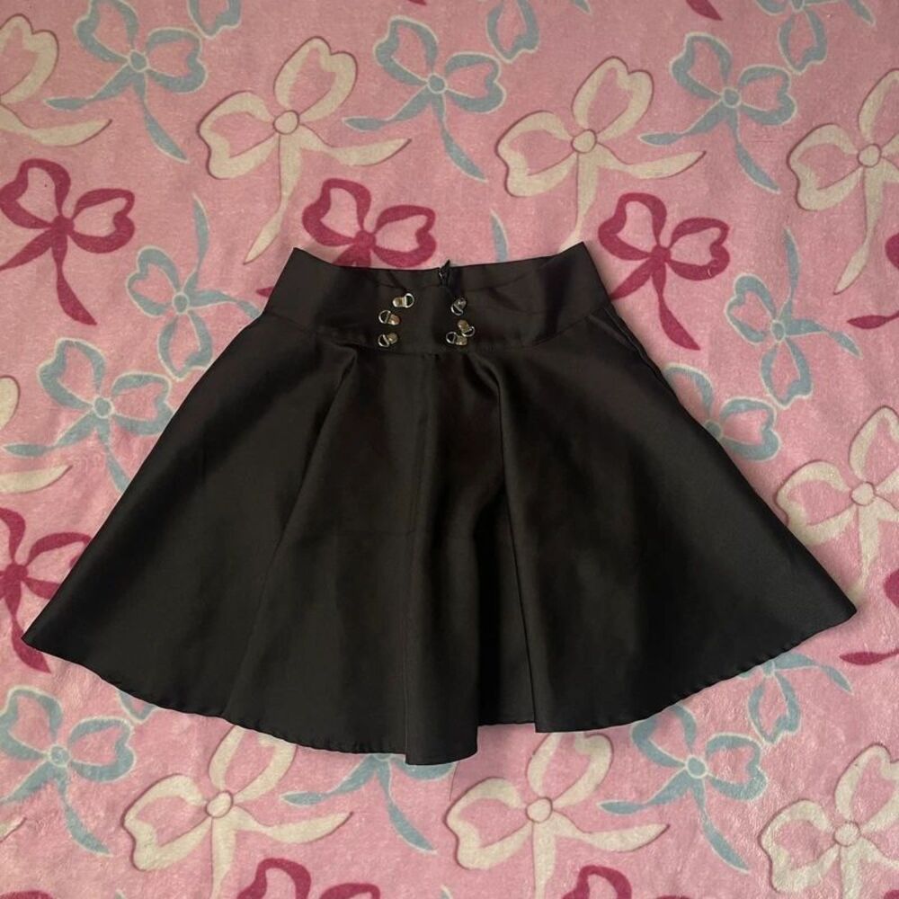 YiXin Black Pleated Skort Mini Skirt with Built In Shorts Goth Cyber
